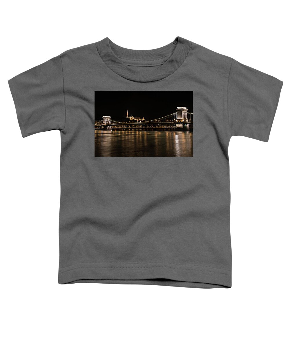 Budapest Toddler T-Shirt featuring the photograph Matthias Church and Castle Hill at Night in Budapest by Linda Villers