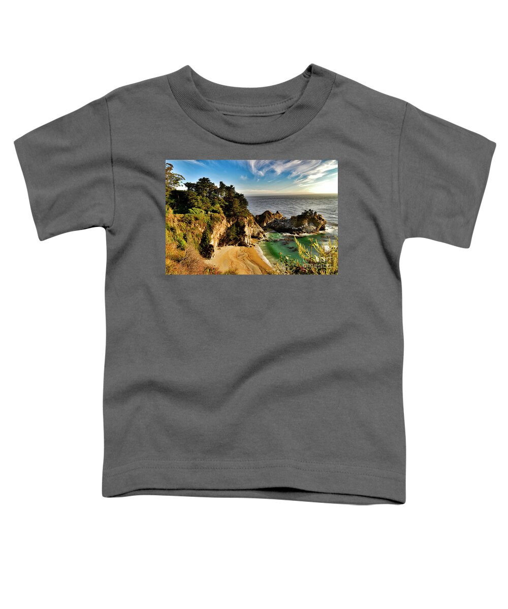 Waterfalls Toddler T-Shirt featuring the photograph McWay Falls at Big Sur, California by Amazing Action Photo Video