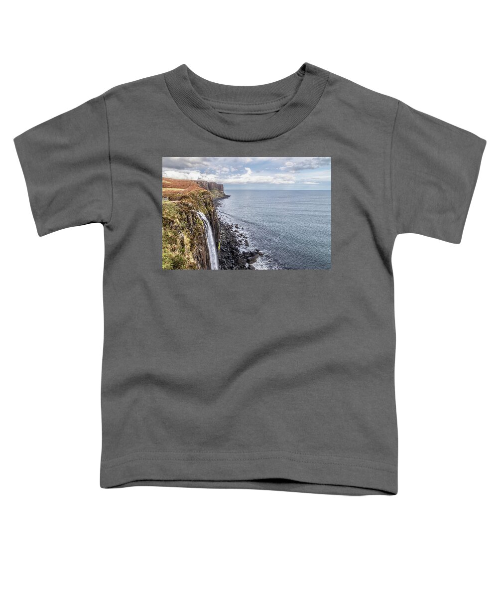 Mountains Toddler T-Shirt featuring the photograph Mealt Waterfall and Kilt rocks by Shirley Mitchell