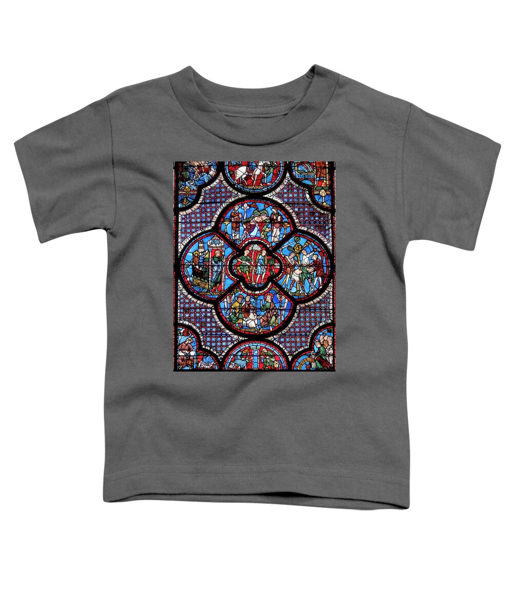 Chatre Toddler T-Shirt featuring the glass art Medieval stained glass Window of Chartres dedicated to the Good Samaritan by Paul E Williams