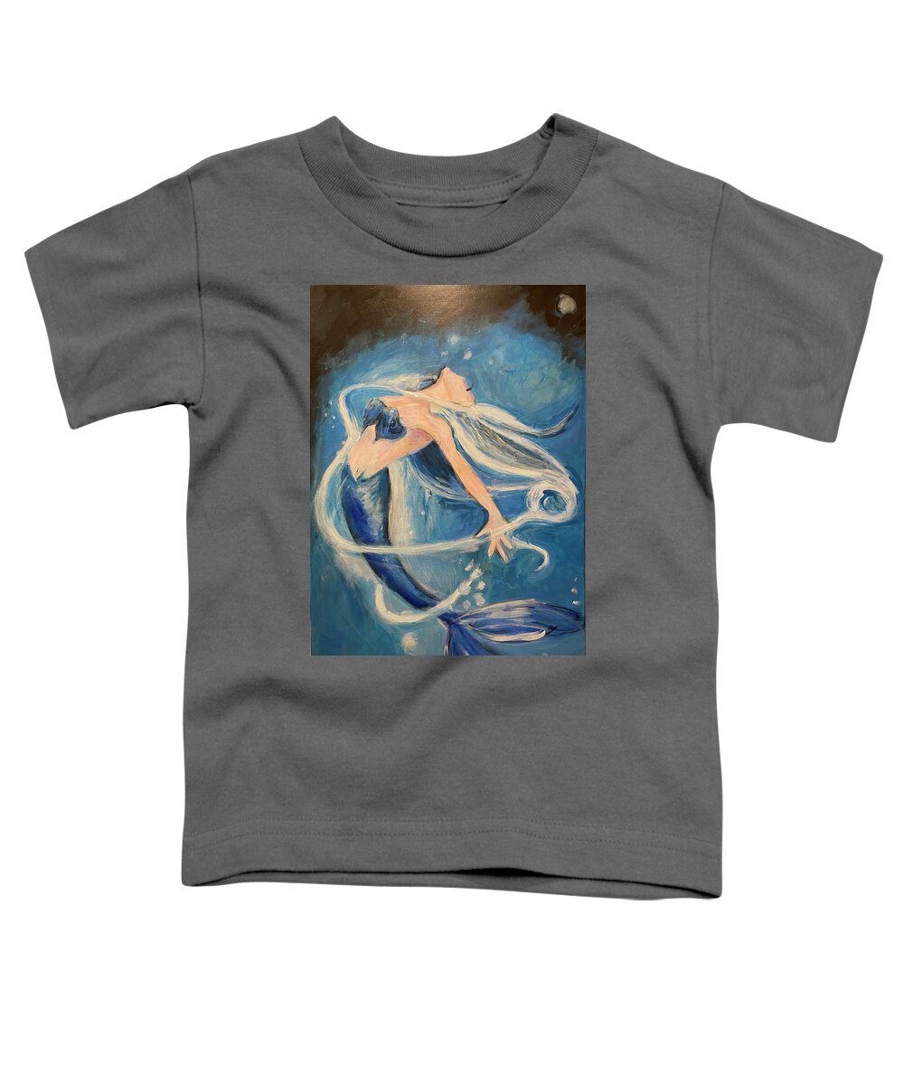 Blue Mermaid Toddler T-Shirt featuring the painting Mermaid Ecstasy by Denice Palanuk Wilson