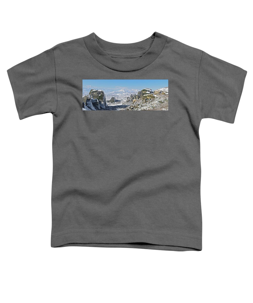 Meteora Toddler T-Shirt featuring the photograph Meteora in winter by Sean Hannon