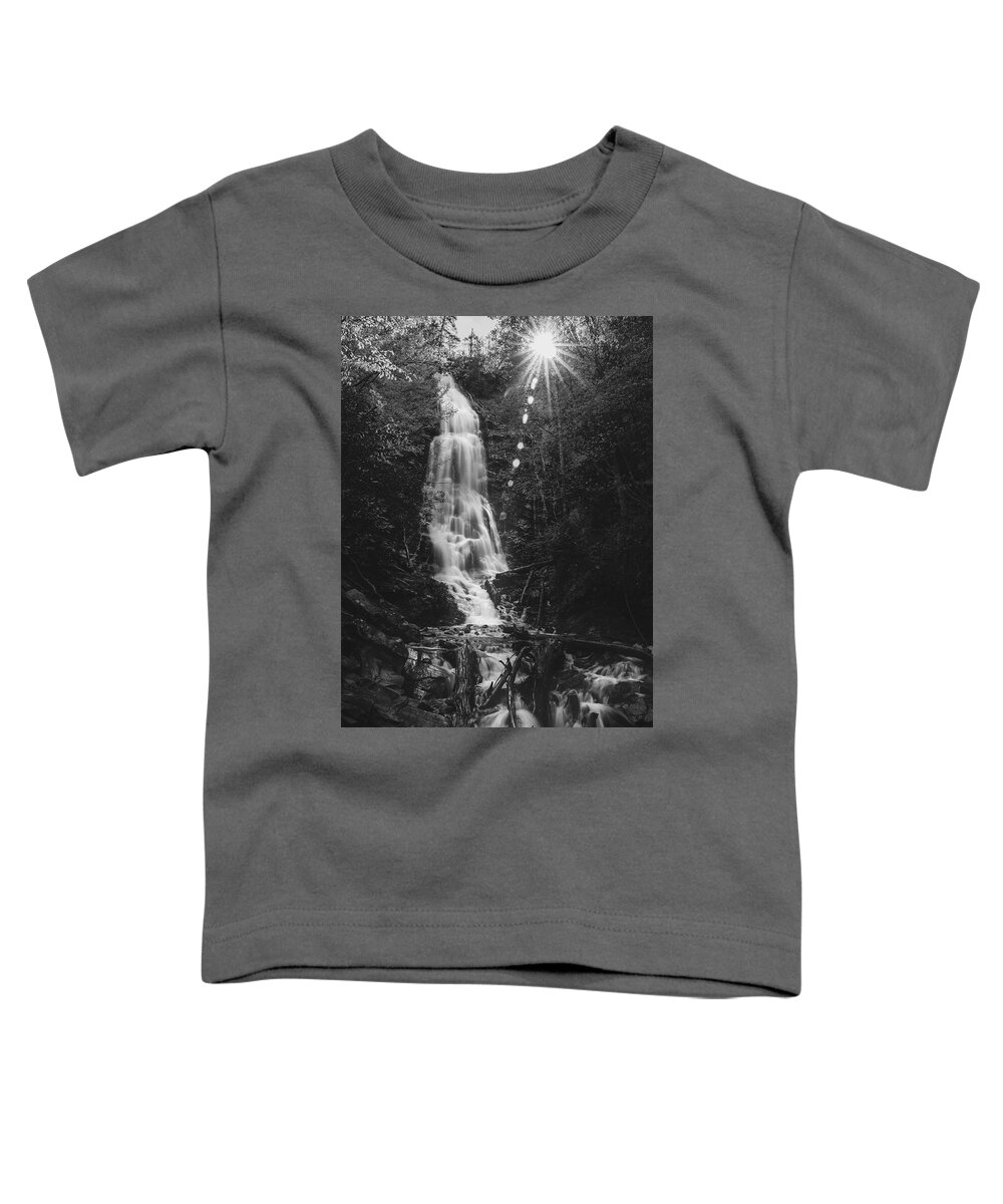 Mingo Falls Black And White Toddler T-Shirt featuring the photograph Mingo Falls Sunburst Black And White by Dan Sproul