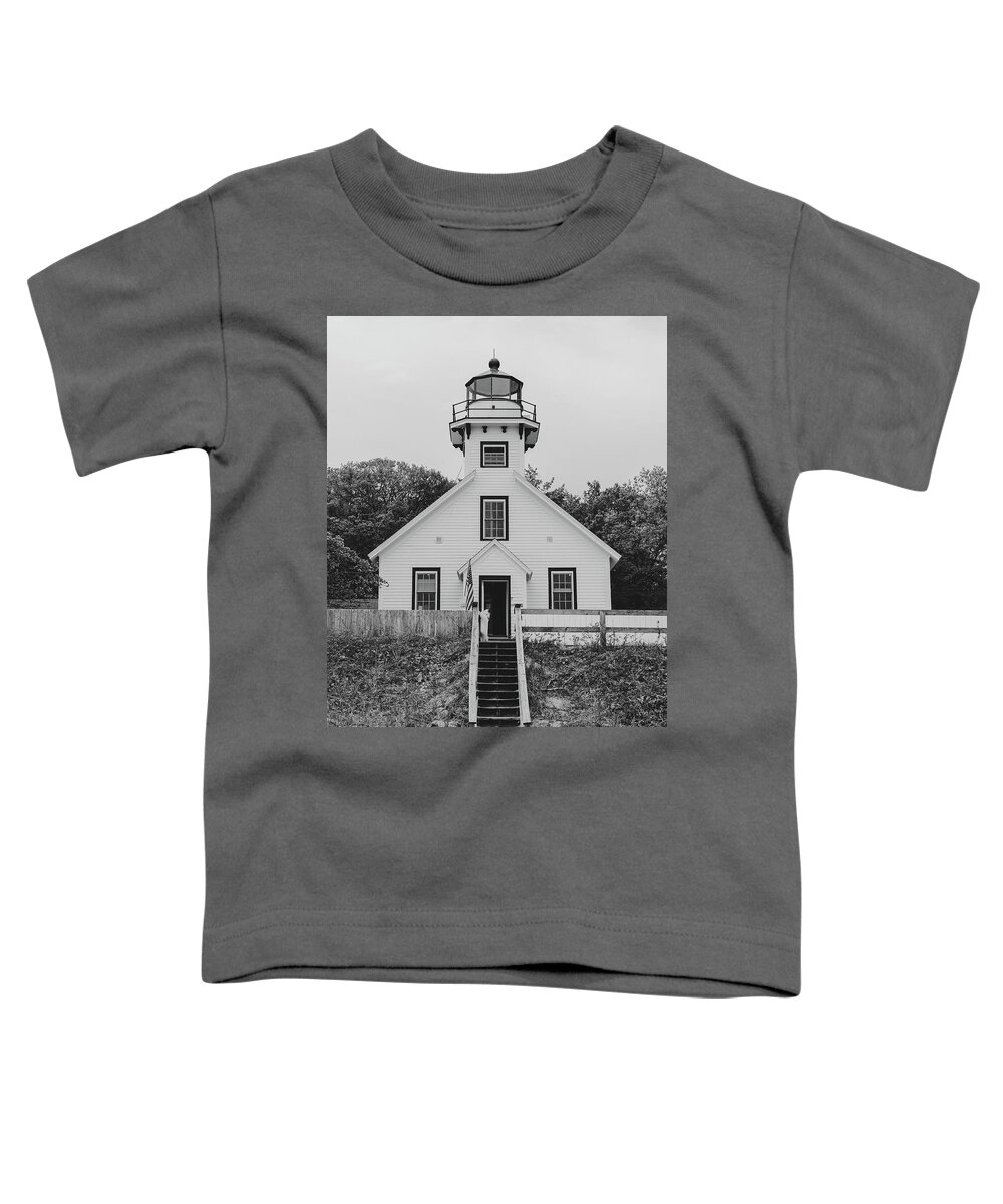 Mission Point Light Black And White Toddler T-Shirt featuring the photograph Mission Point Light Black And White by Dan Sproul