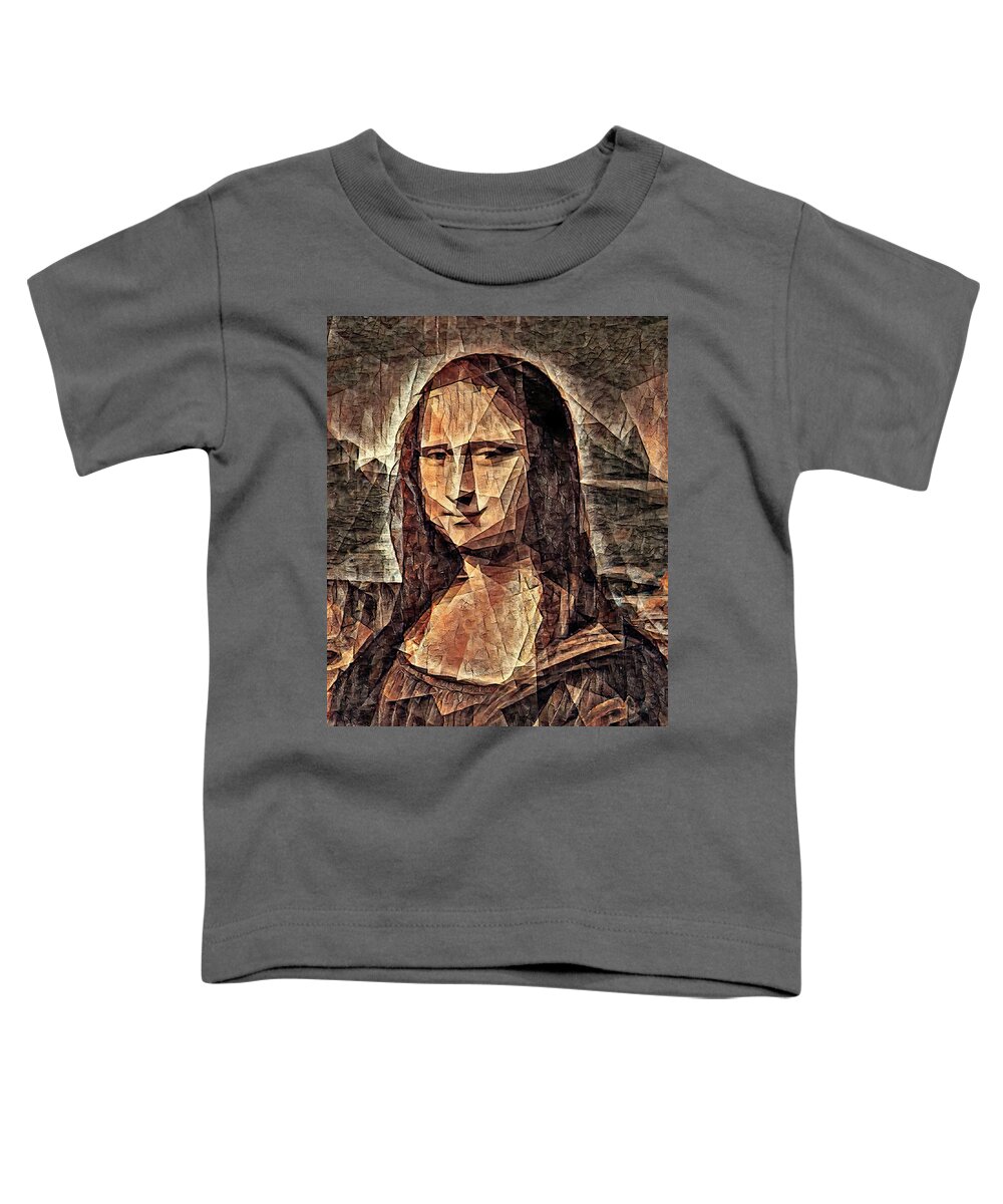 Mona Lisa Toddler T-Shirt featuring the digital art Mona Lisa in the cubist style with big triangular shapes - digital recreation by Nicko Prints