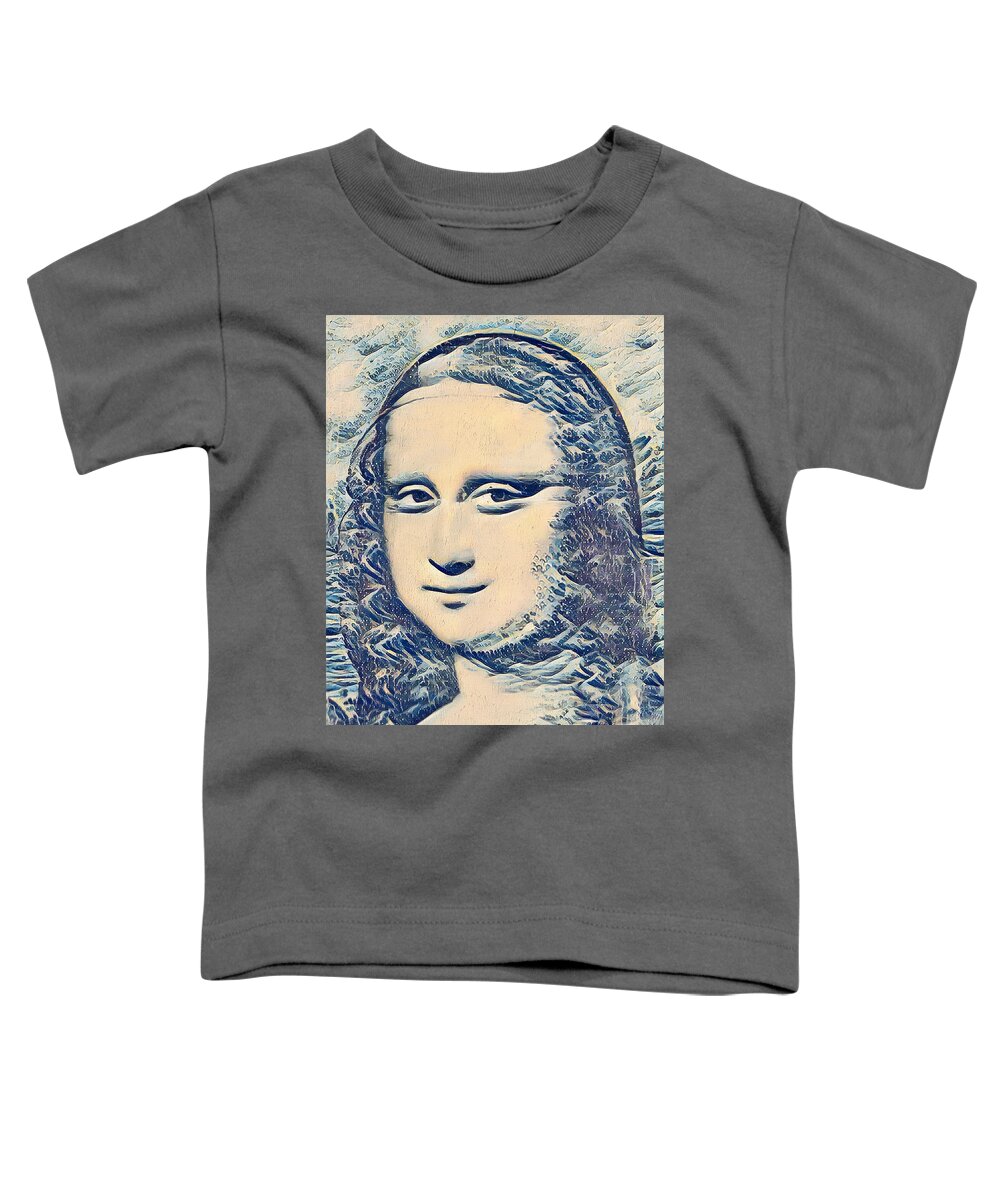 Mona Lisa Toddler T-Shirt featuring the digital art Mona Lisa in the style of the Great Wave off Kanagawa - digital recreation by Nicko Prints