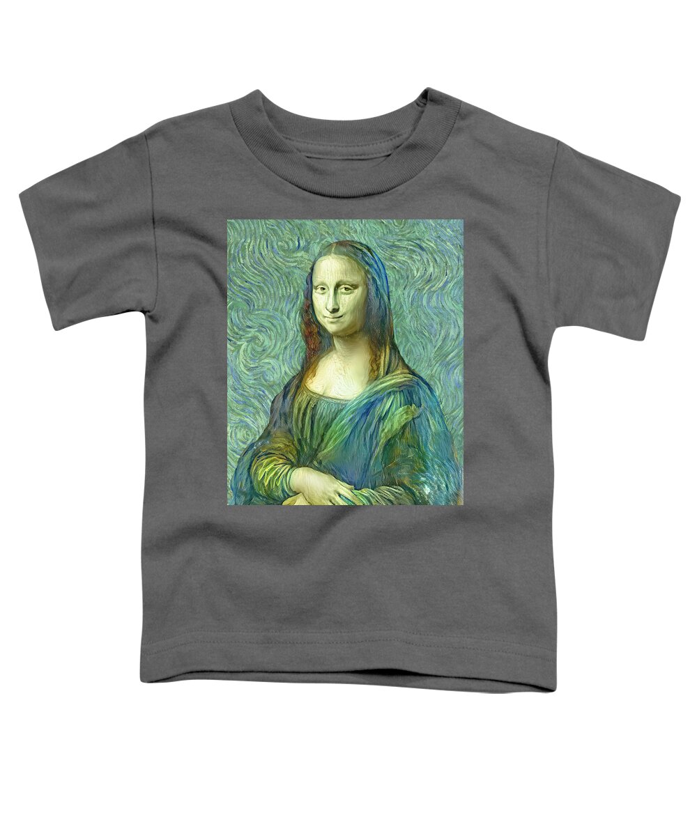 Mona Lisa Toddler T-Shirt featuring the digital art Mona Lisa in the style of the Van Gogh self-portrait - digital recreation by Nicko Prints