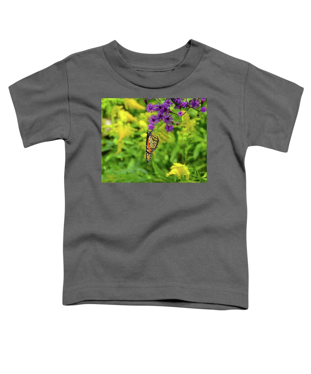 Monarch Toddler T-Shirt featuring the photograph Monarch Sipping from the Ironweed by Kristin Hatt