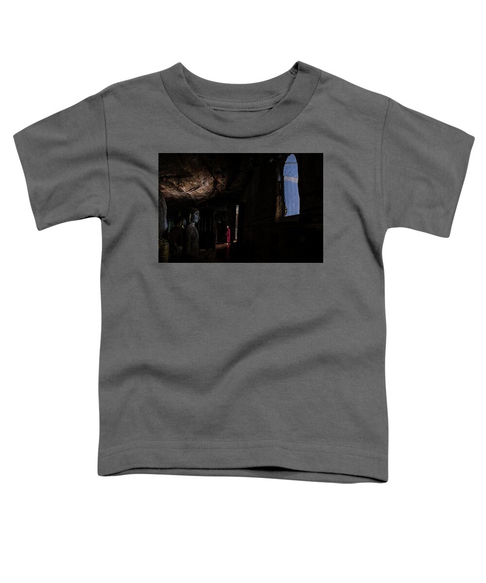 Cave Toddler T-Shirt featuring the photograph Monk at Dambulla Cave Temple by Arj Munoz