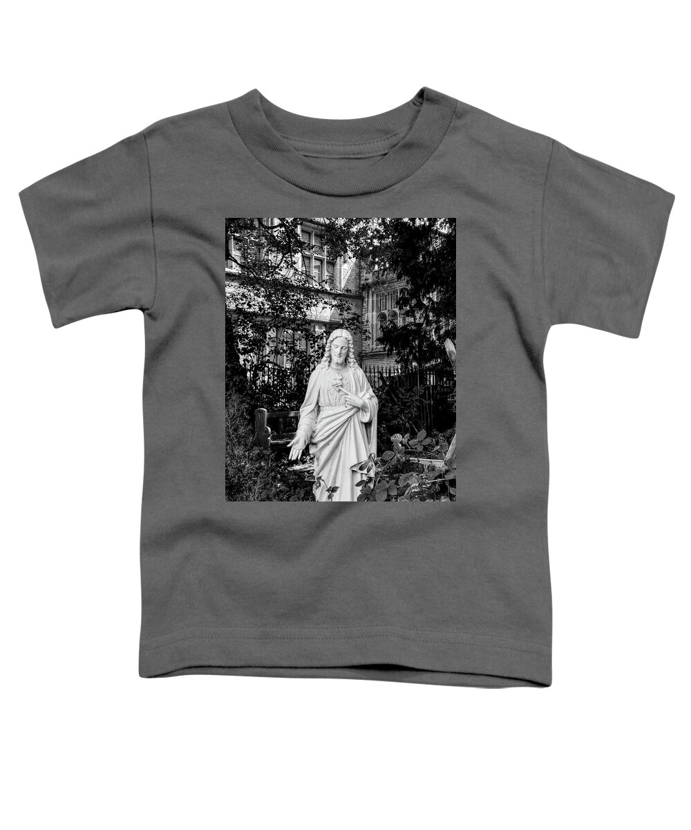Monochrome Toddler T-Shirt featuring the photograph Monochrome of A statue of Christ in The Church of the Holy Name of Jesus Oxford Road, Manchester, by Pics By Tony