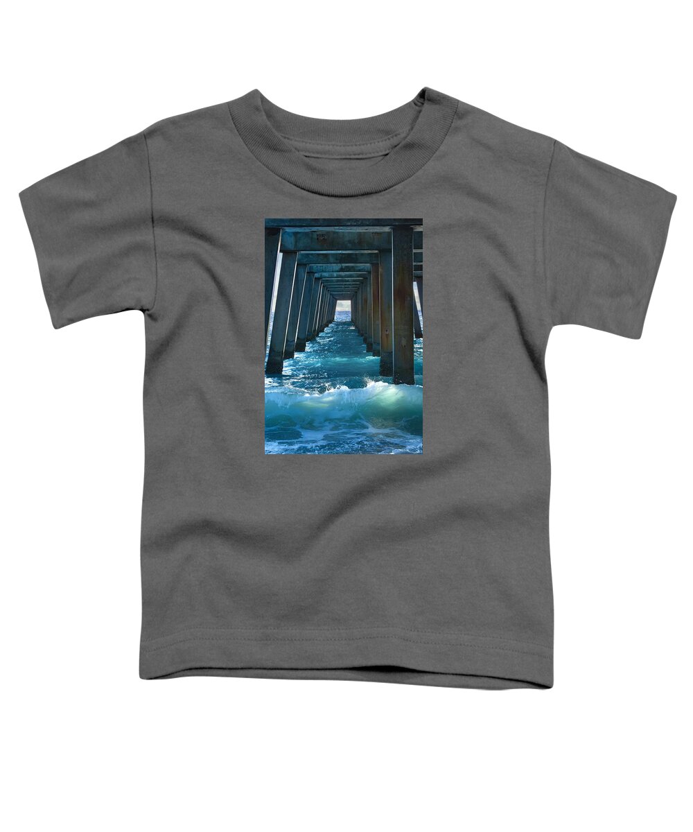 Pier Toddler T-Shirt featuring the photograph Moody Blue Under the Pier by Rebecca Herranen