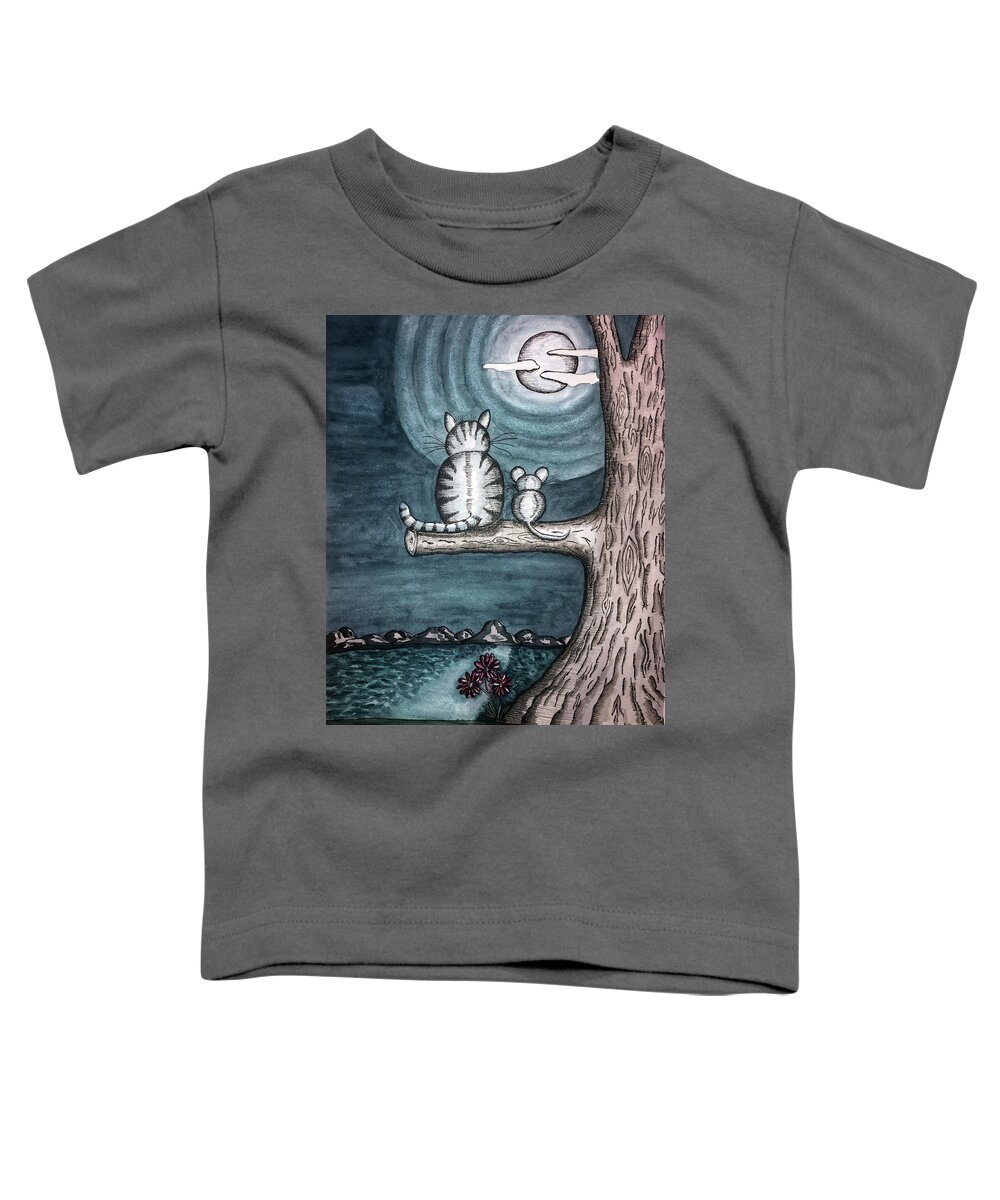 Landscape Toddler T-Shirt featuring the painting Moonlight Cat and Mouse by Christina Wedberg