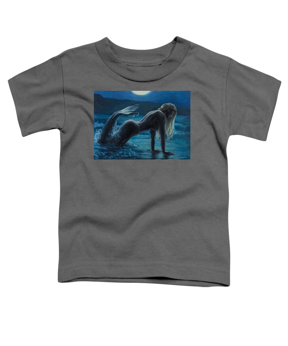 Mermaid Toddler T-Shirt featuring the painting Moonlight shadow by Marco Busoni