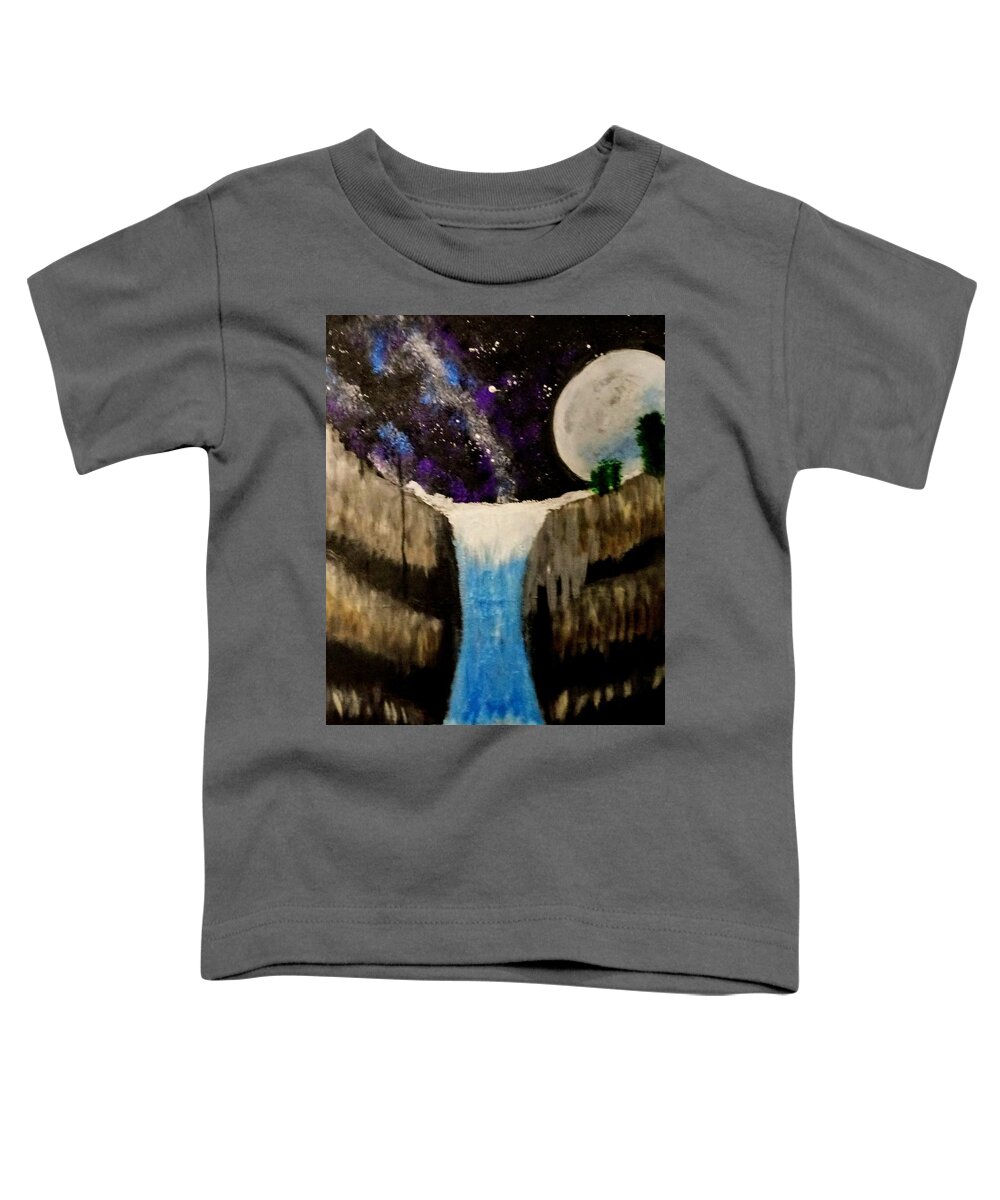 Moon Toddler T-Shirt featuring the painting Moonlite Waterfall by Anna Adams