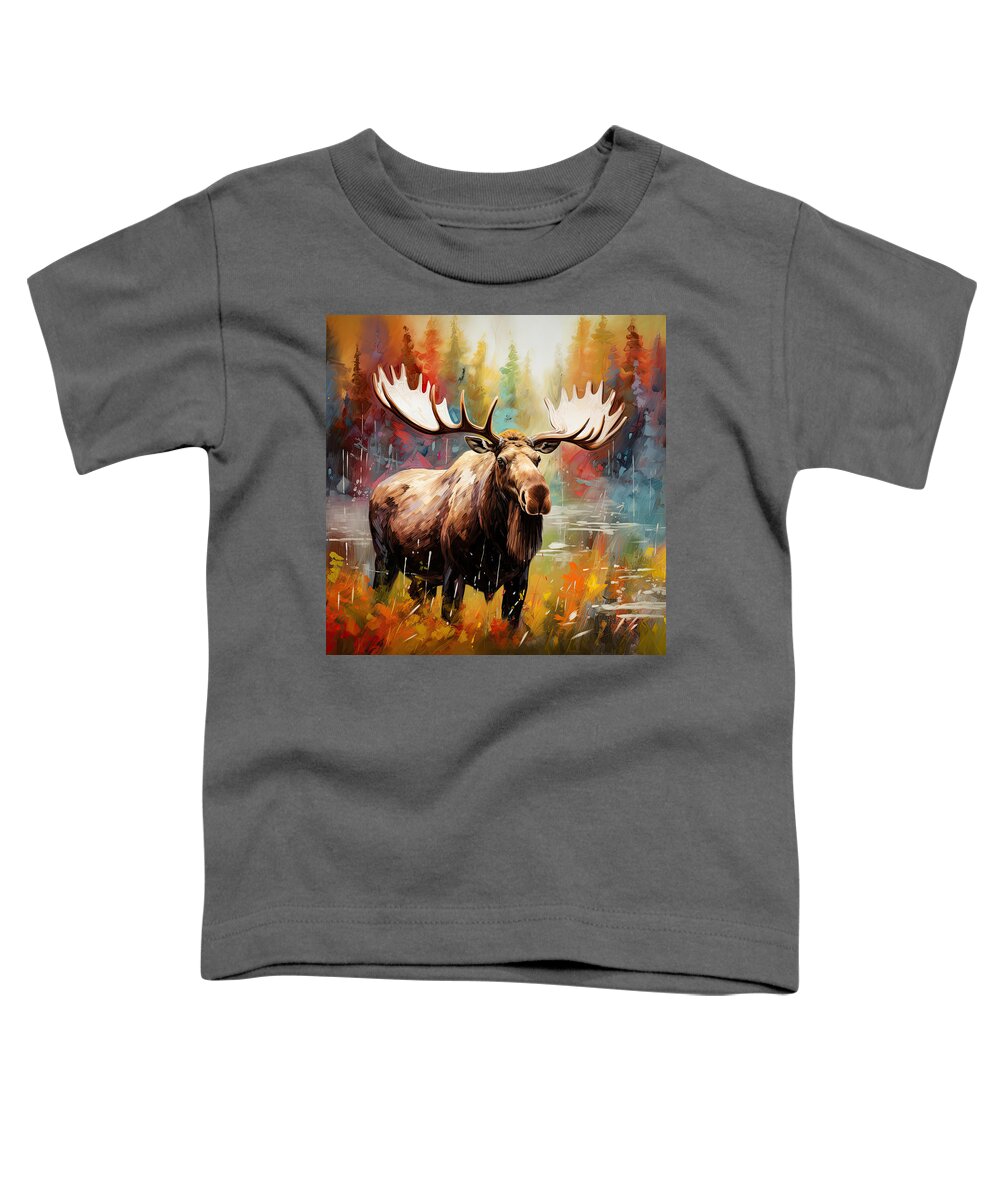 Moose Toddler T-Shirt featuring the painting Moose Solitude by Lourry Legarde