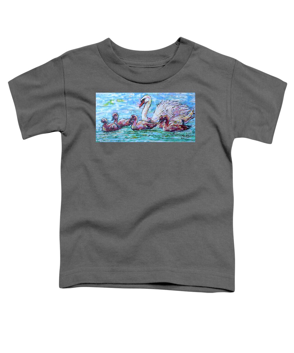  Toddler T-Shirt featuring the painting Vigilant White Swan by Jyotika Shroff