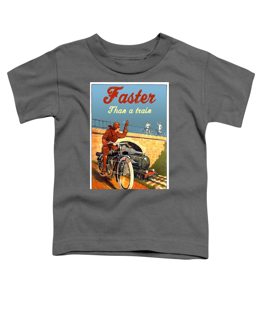 Motorcycle Toddler T-Shirt featuring the digital art Motorcycle Faster Than Train by Long Shot