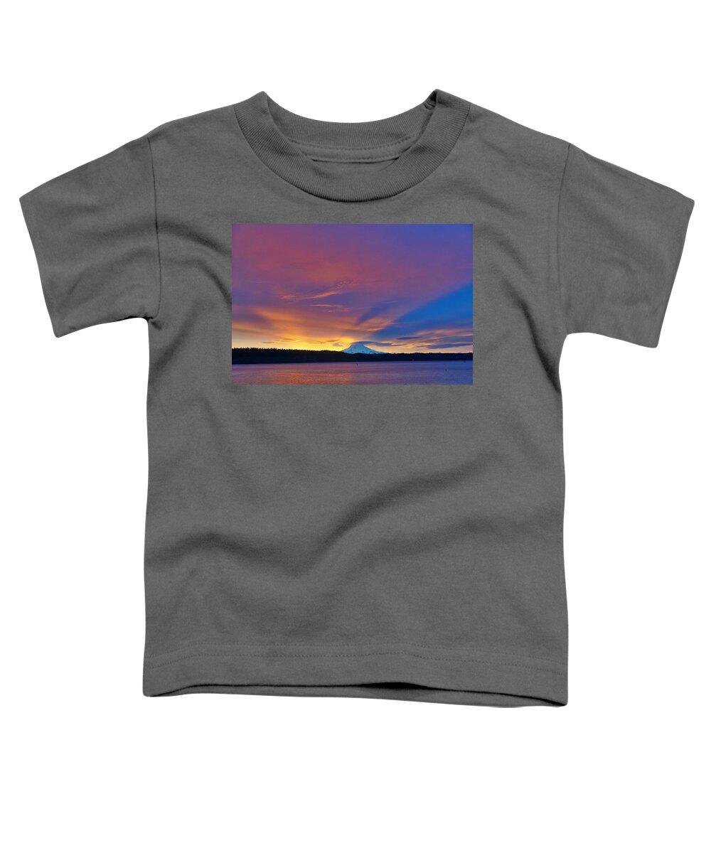 Salmon Bay Toddler T-Shirt featuring the photograph Mount Rainier Sunrise by Bill TALICH