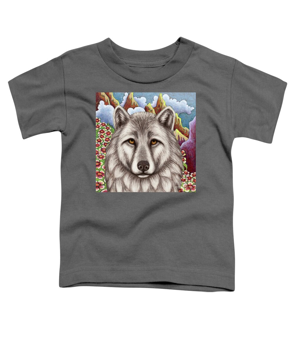 Wolf Toddler T-Shirt featuring the painting Mountain Meadow Wolf by Amy E Fraser