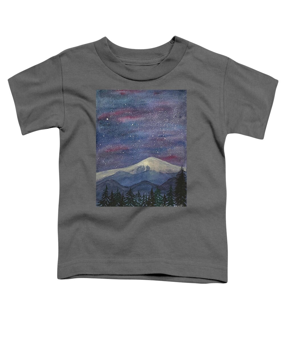 Mountains Toddler T-Shirt featuring the mixed media Mountains at Night by Lisa Neuman