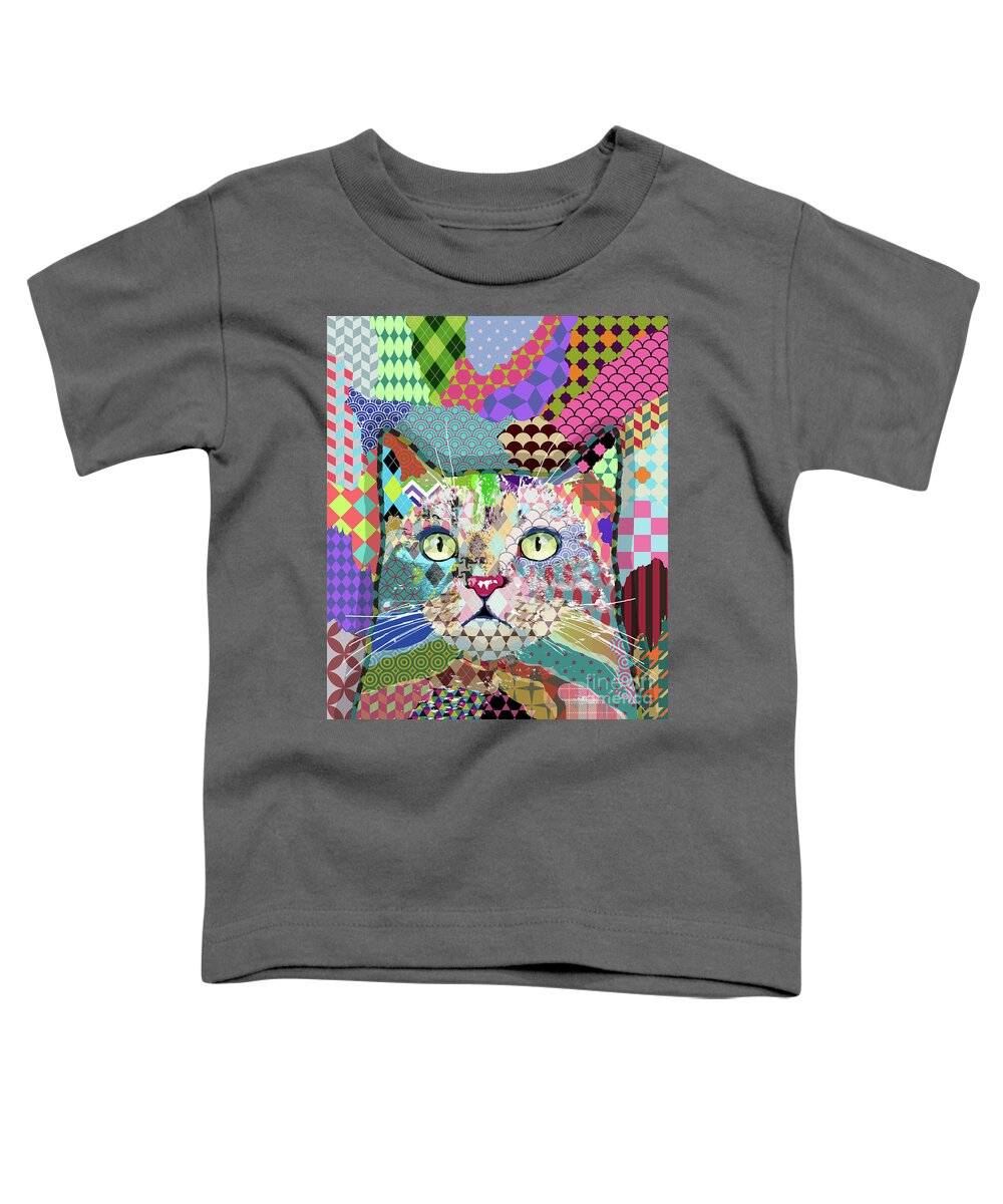 Cat Toddler T-Shirt featuring the digital art Multicolor Cat 671 by Lucie Dumas