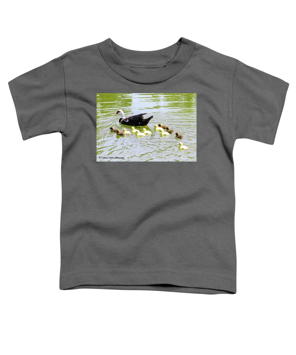 Ducks Toddler T-Shirt featuring the photograph Muscovy duck and ducklings by Tahmina Watson