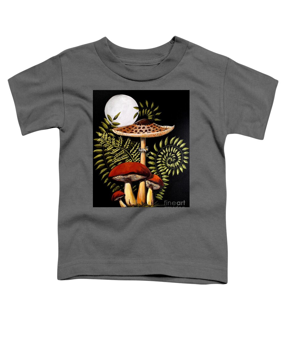 Cottagecore Toddler T-Shirt featuring the painting Mushroom Moon  cottagecore by Debbie Criswell