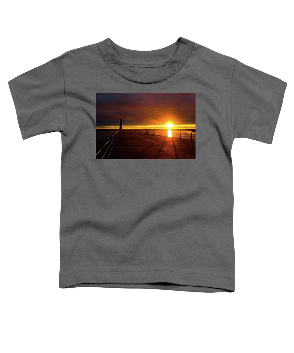  Toddler T-Shirt featuring the photograph Muskegon Lighthouse Sunset IMG_5931 by Michael Thomas