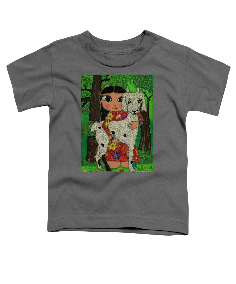 Girl Toddler T-Shirt featuring the painting My little Tsondoohoi by Shurentsetseg Batdorj