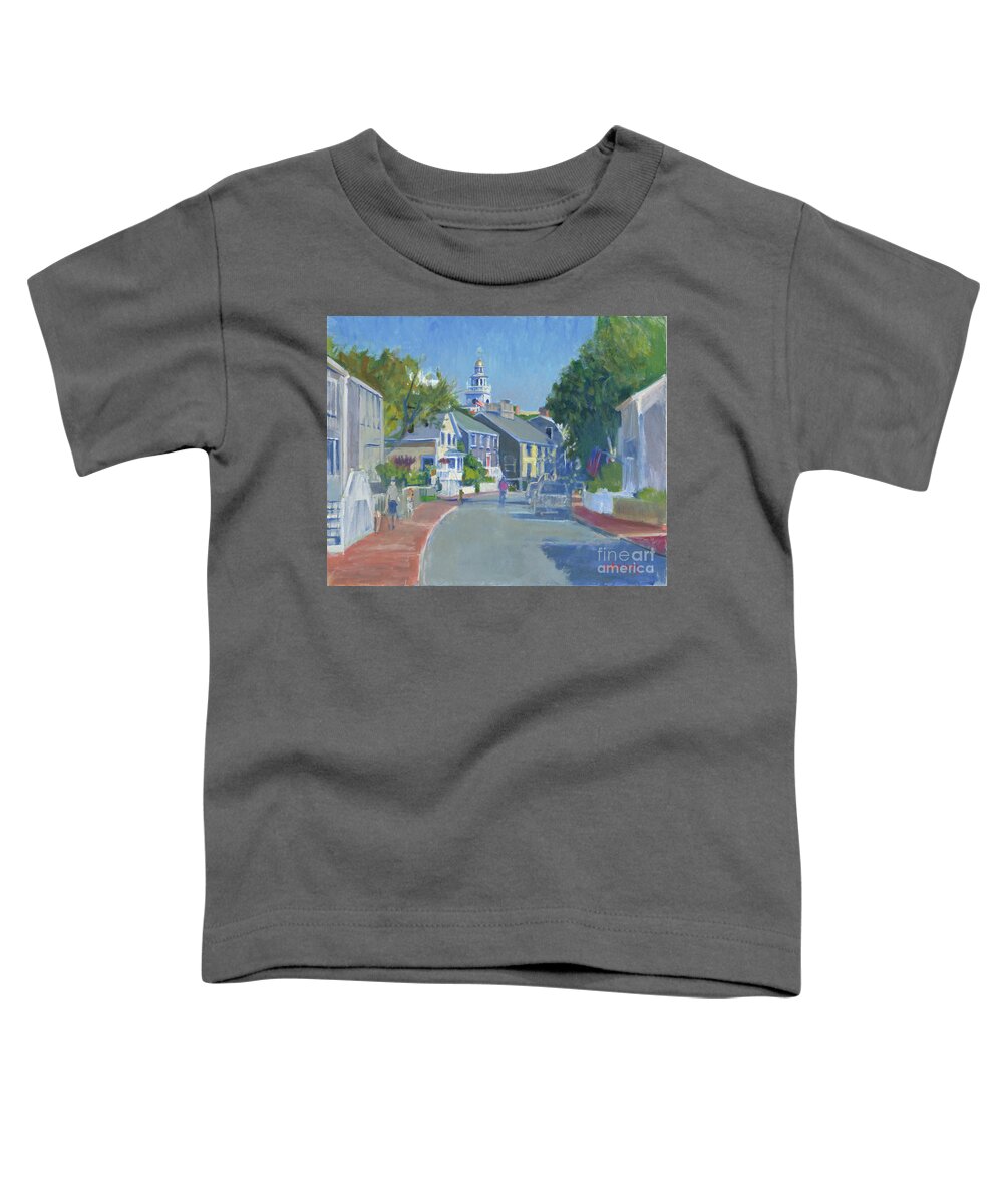 Nantucket Union Street Morning Toddler T-Shirt featuring the painting Nantucket Union Street Morning by Candace Lovely