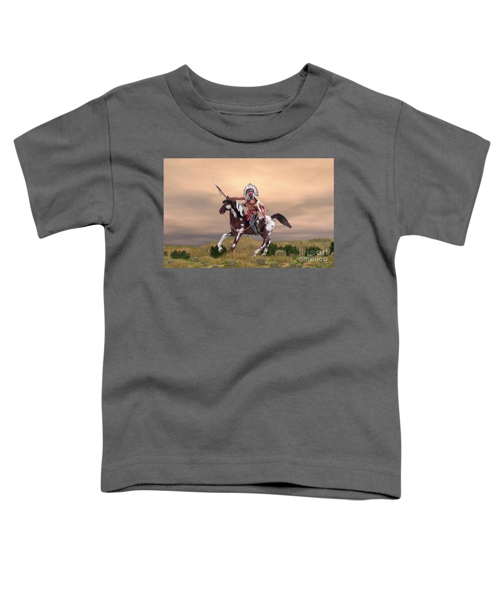 Crazy Horse Toddler T-Shirt featuring the digital art Native American War Chief Crazy Horse by Walter Colvin