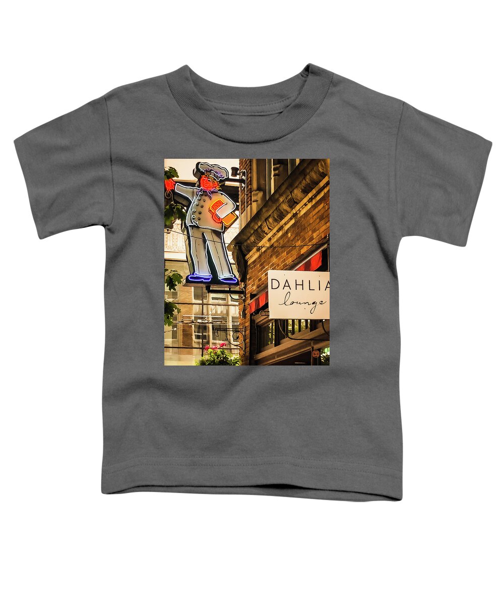 Urbanliving Toddler T-Shirt featuring the photograph Neon Chef by Grey Coopre