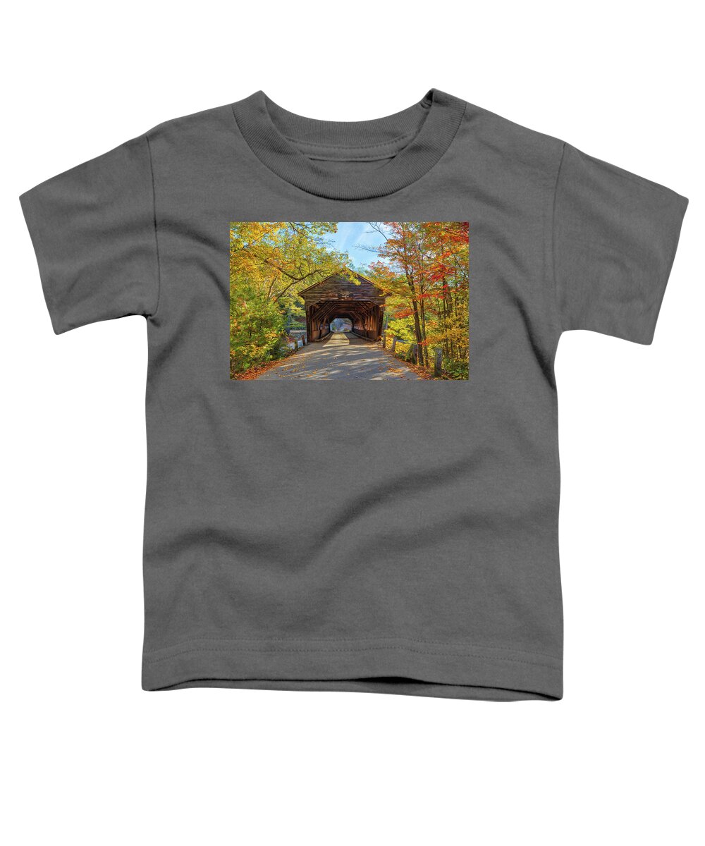 Albany Covered Bridge Toddler T-Shirt featuring the photograph New Hampshire Fall Foliage at the Albany Covered Bridge by Juergen Roth