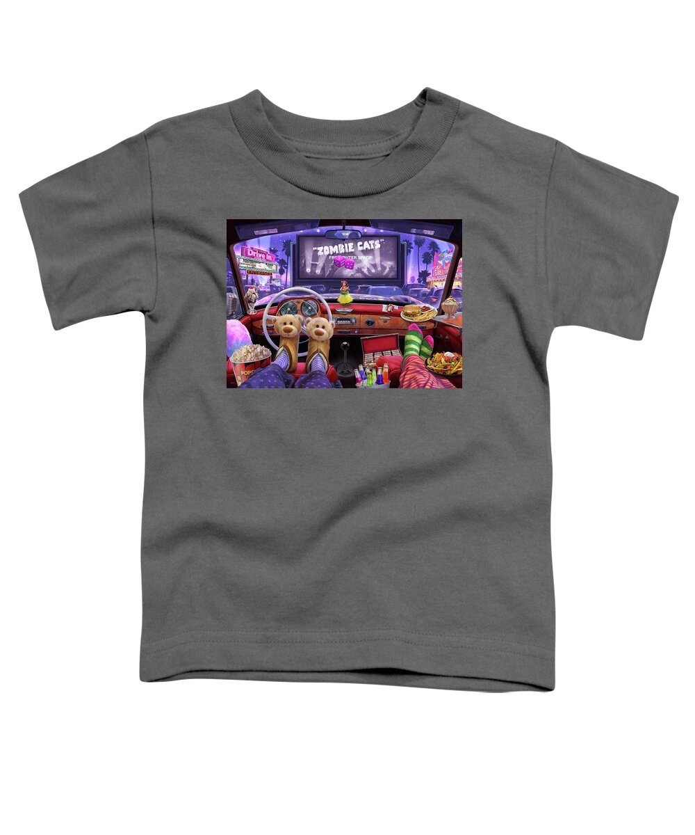 Drive In Theater Toddler T-Shirt featuring the painting Night at the Drive-In by Jeff Haynie