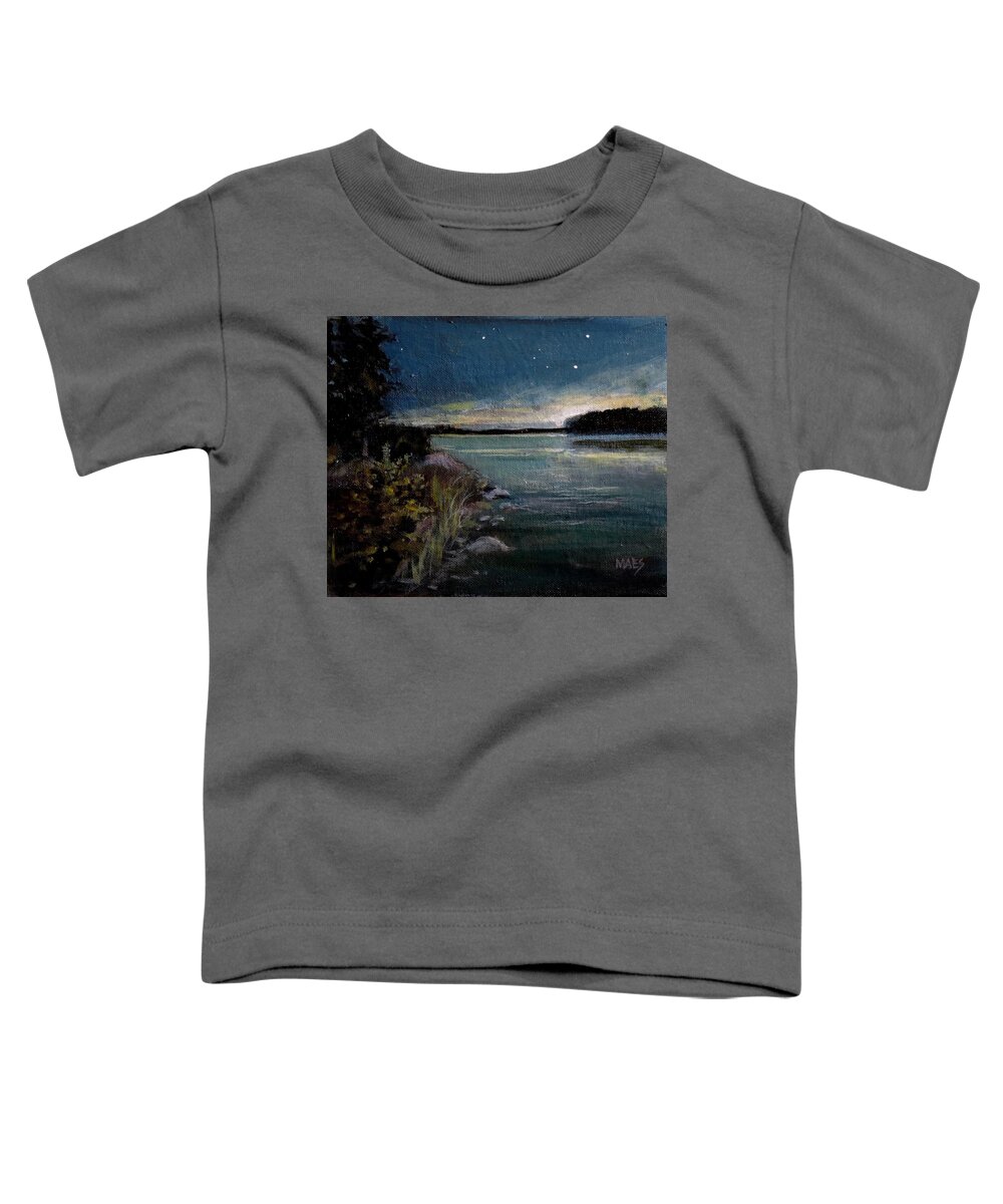 Night On Lake Toddler T-Shirt featuring the painting Night on Lac Kipawa by Walt Maes