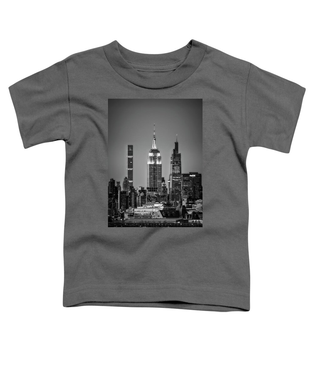 Empire State Toddler T-Shirt featuring the photograph NJ and New York City Skyline BW by Susan Candelario