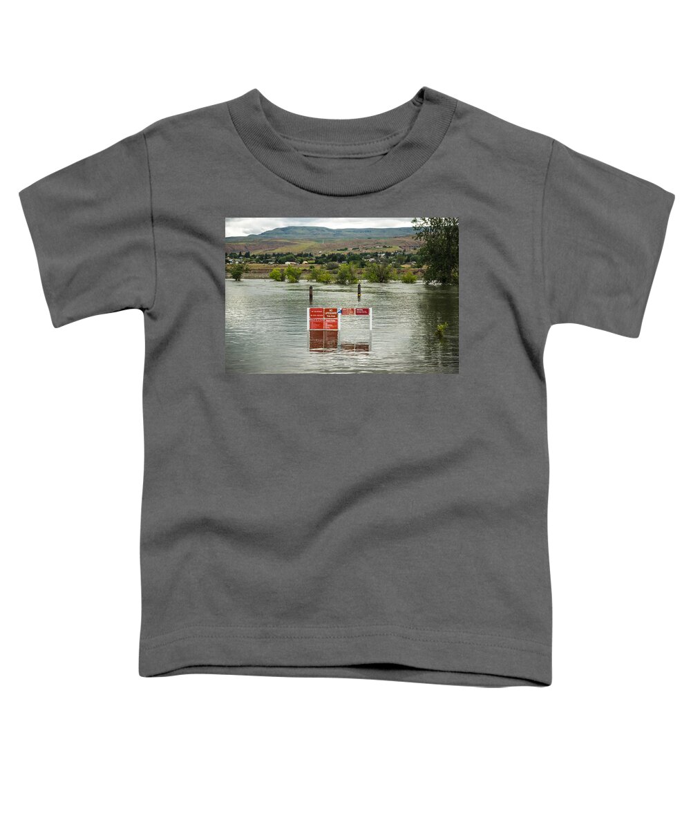 No Lifeguard This Area Toddler T-Shirt featuring the photograph No Lifeguard This Area by Tom Cochran