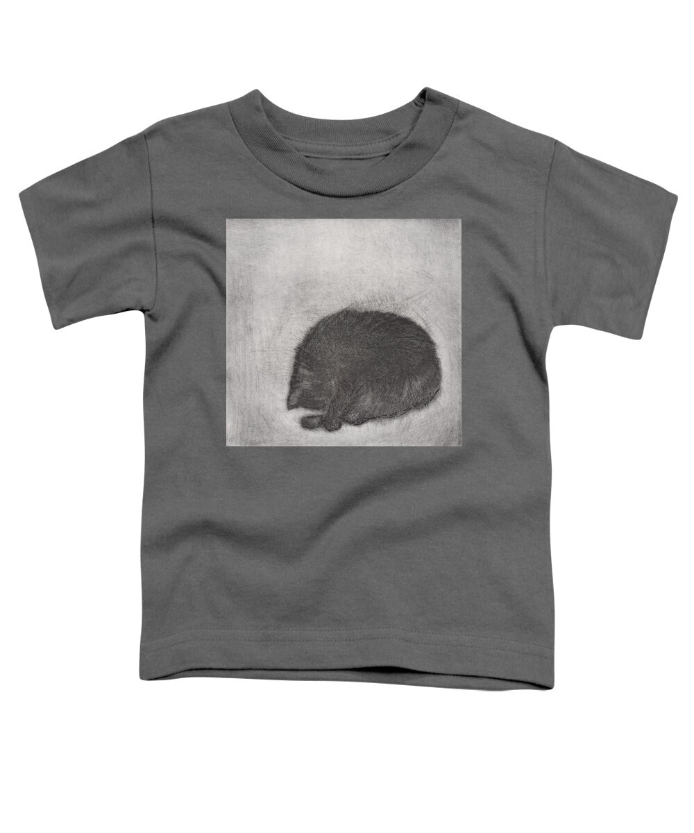 Cat Toddler T-Shirt featuring the drawing Nonchaloir - etching by David Ladmore