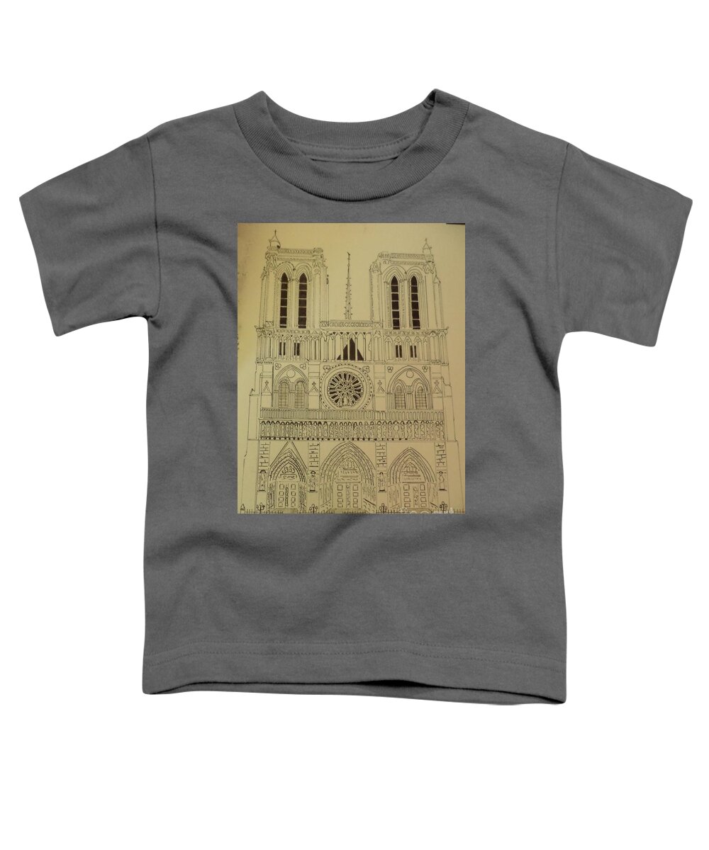Donnsart1 Toddler T-Shirt featuring the drawing Notre Dame Ink Drawing by Donald Northup