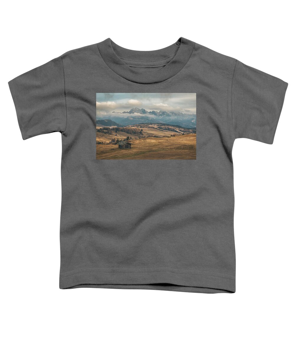 Odle Mountains Toddler T-Shirt featuring the photograph Odle Mountains - Alpe di Siusi by Elias Pentikis