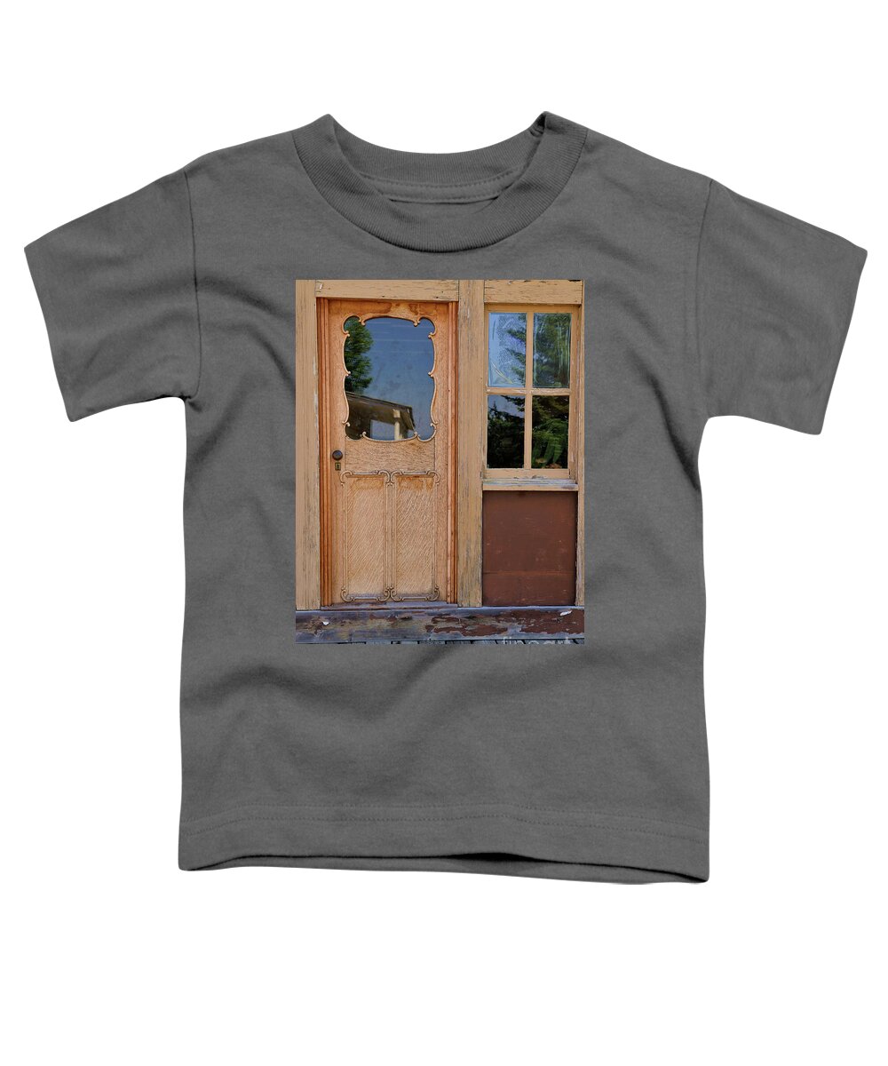 Door Toddler T-Shirt featuring the photograph Old Door With Window Reflections by Kae Cheatham