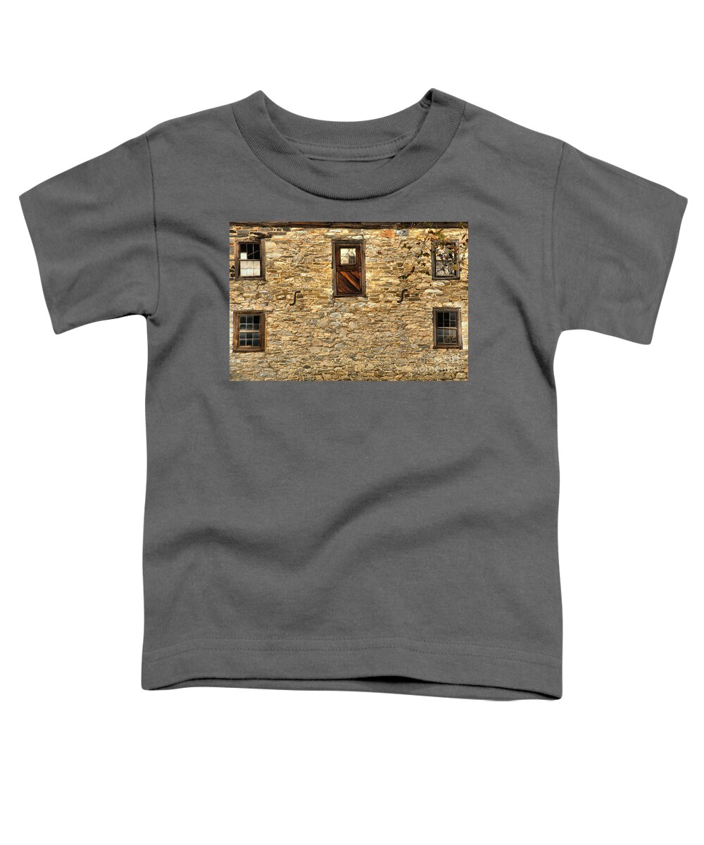 Mill Toddler T-Shirt featuring the photograph Old Mill Windows by Adam Jewell