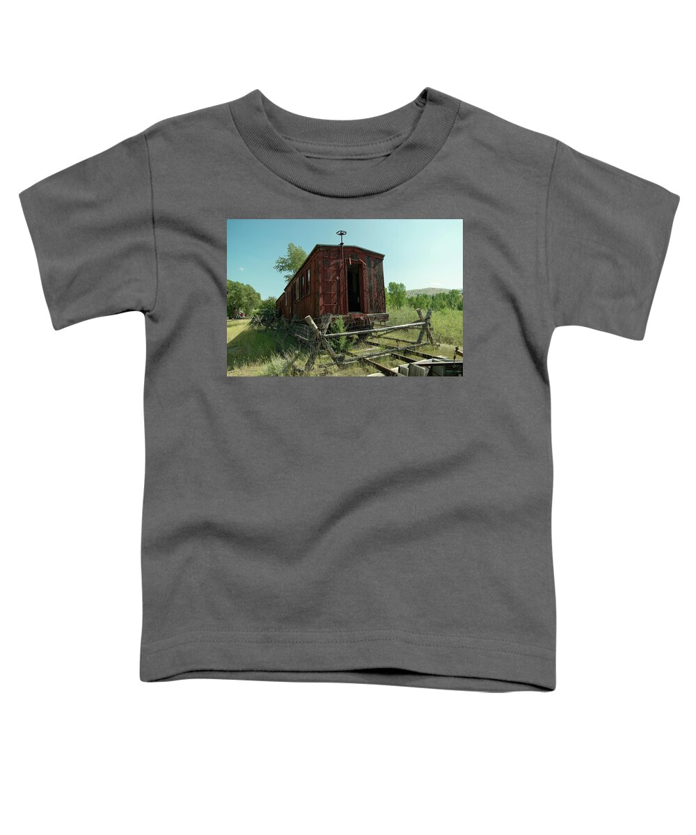 Train Toddler T-Shirt featuring the photograph Old rail car Neveda City Montana by Jeff Swan