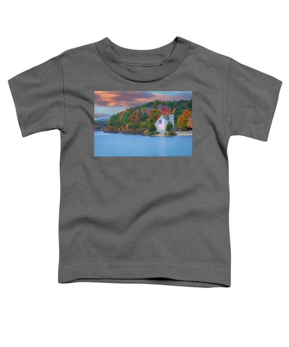 Old Stone Church Toddler T-Shirt featuring the photograph Old Stone Church in Massachusetts fall colors by Jeff Folger