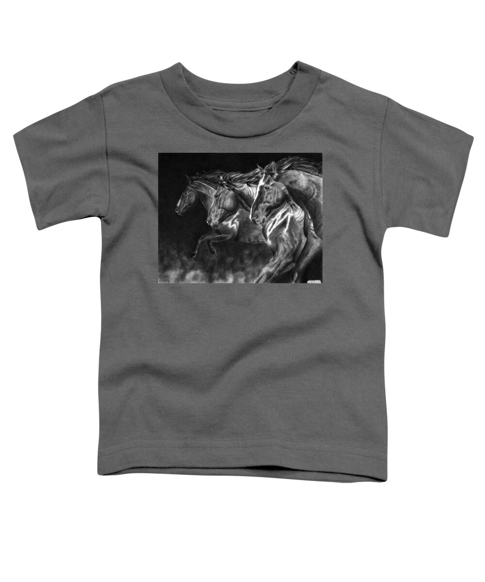 Mustang Toddler T-Shirt featuring the drawing One Way by Greg Fox