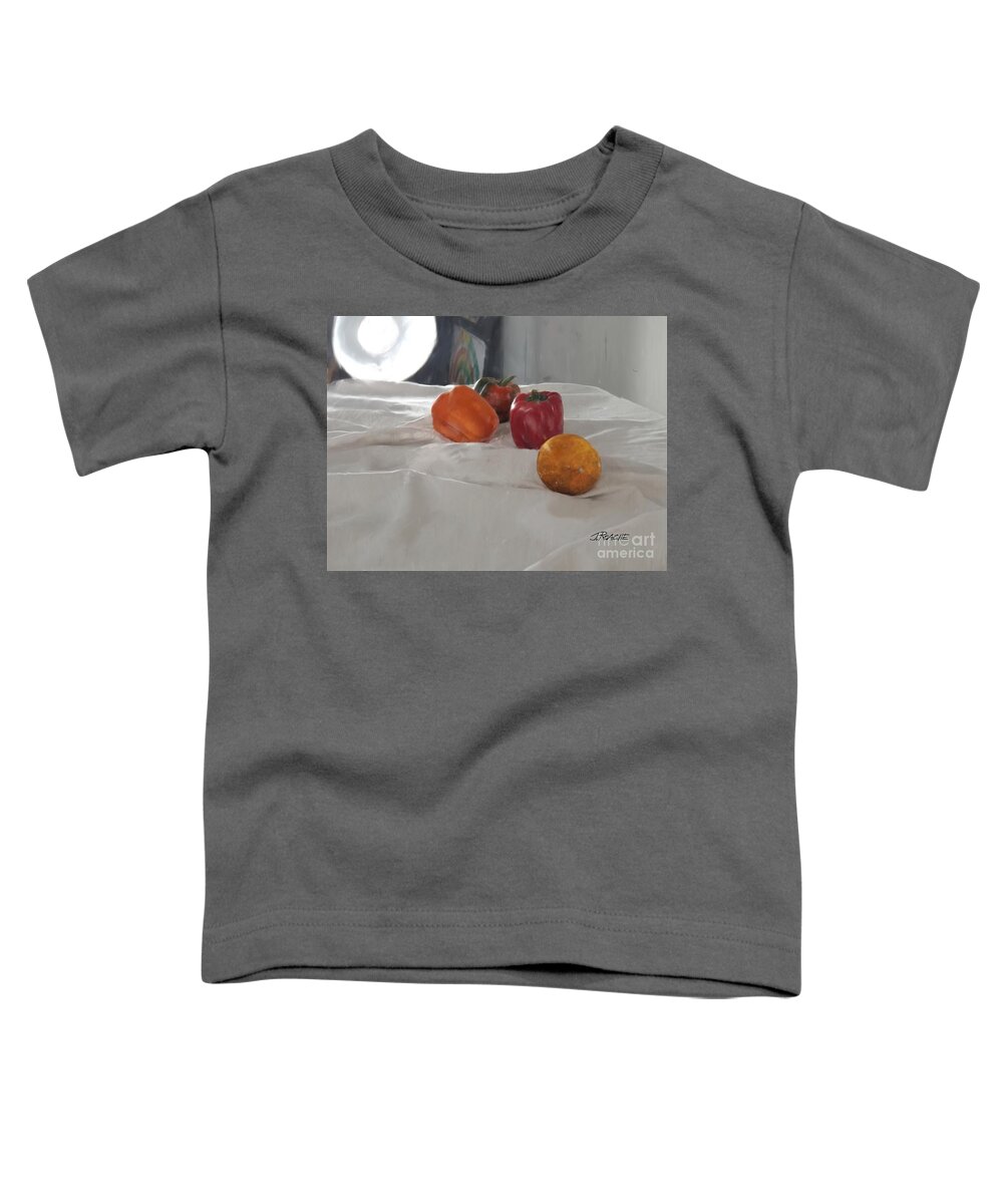 Bell Peppers Toddler T-Shirt featuring the digital art Orange and Bell Peppers. by Joe Roache