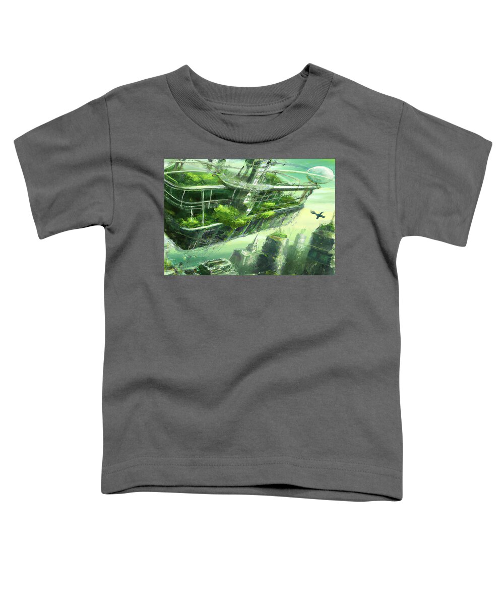 Space City Toddler T-Shirt featuring the digital art Organic Green Futuristic City by Cathy Anderson