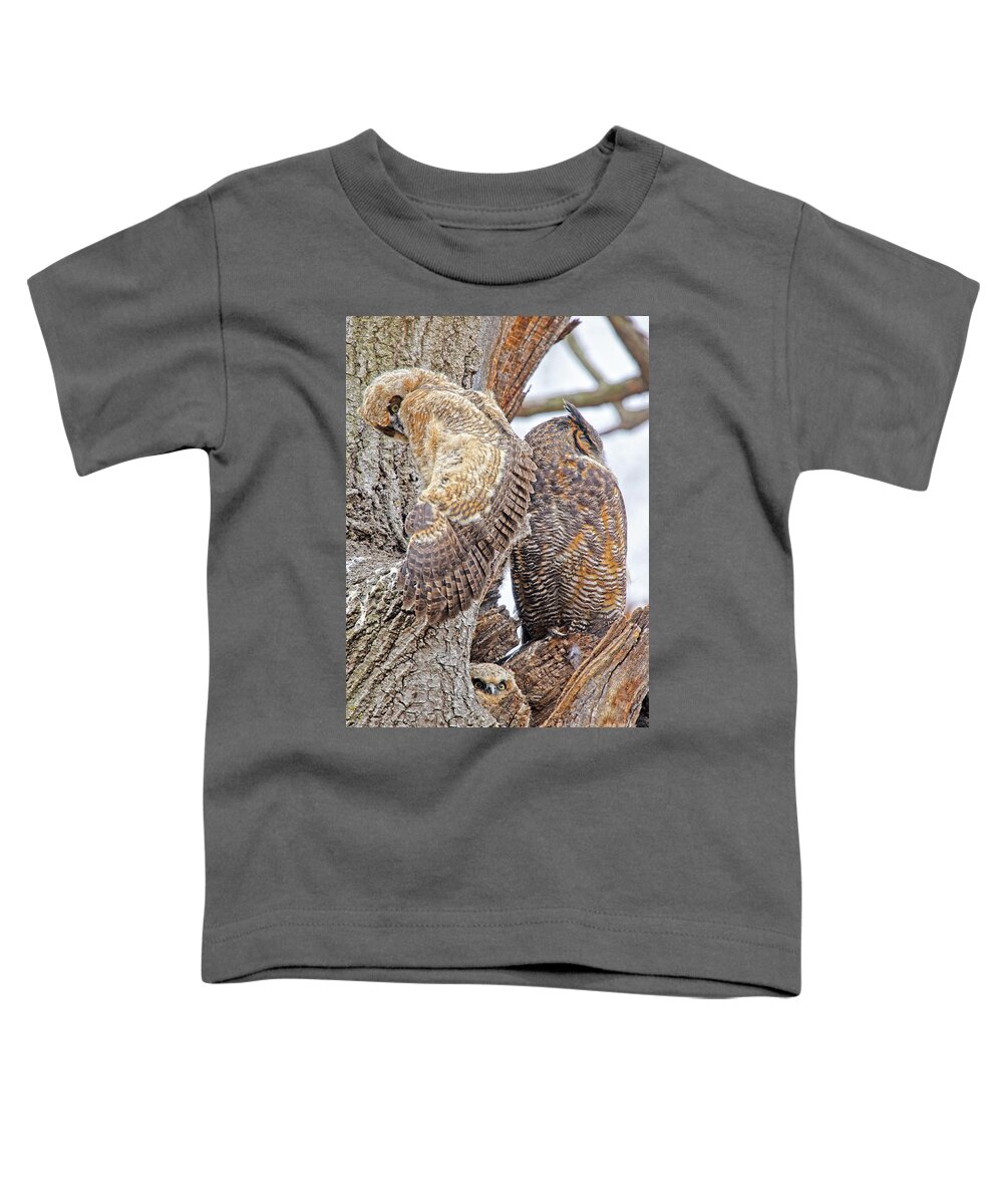 Owlet Toddler T-Shirt featuring the photograph Owlet Wing Stretch by Natural Focal Point Photography