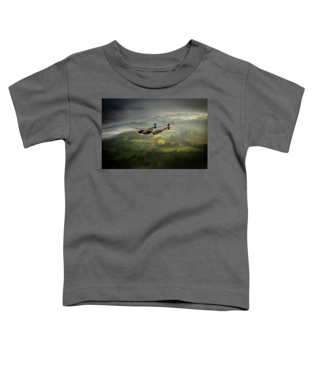 P-38 Lightning Toddler T-Shirt featuring the digital art P38 Lightning Run In by Airpower Art