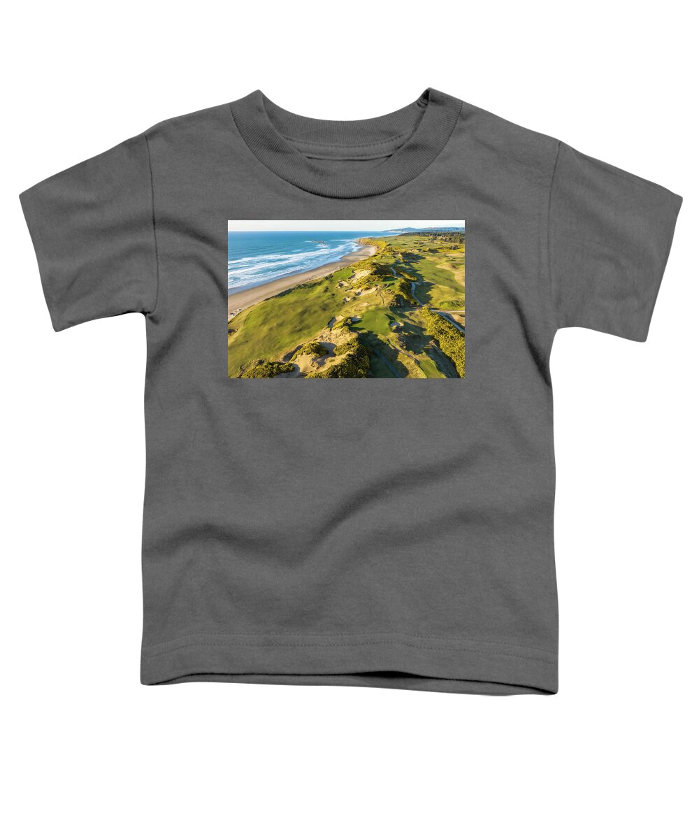 Bandon Dunes Toddler T-Shirt featuring the photograph Pacific Dunes 13 and 14 Aerial by Mike Centioli